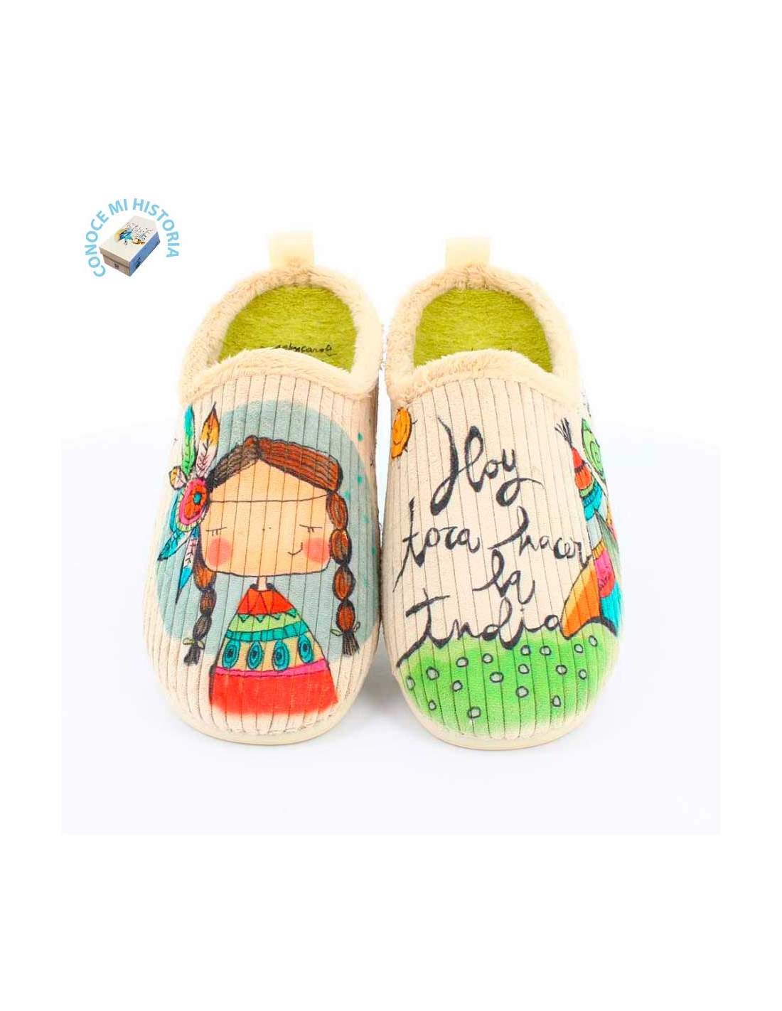 Zapatilla de Casa "Hoy toca hacer la india" Panon Beige